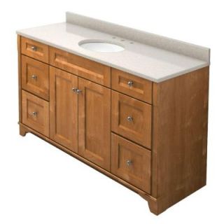 KraftMaid 60 in. Vanity in Praline with Natural Quartz Vanity Top in Natural Almond and White Sink DISCONTINUED VC60216S9.AQU.3015SN