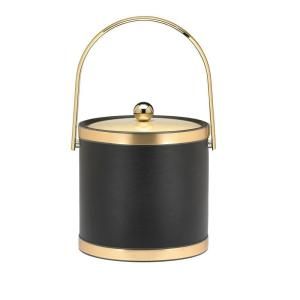 Kraftware Sophisticates Black with Brushed Gold 3 qt. Ice Bucket with Metal Cover 50154