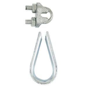 Lehigh 1/4 in. Zinc Plated Steel Wire Rope Thimble and Clamp Set 7315S 12