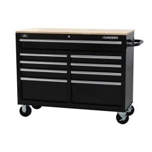 Husky 46 in. 9 Drawer Mobile Workbench with Solid Wood Top 7440946