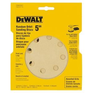 DEWALT 5 in. 8 Hole Assortment H and L Random Orbit Sandpaper 5 Pack DW4307