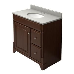 KraftMaid 36 in. Vanity in Autumn Blush with Natural Quartz Vanity Top in Zircon and White Sink VC3621RS7.ASP.7118PN