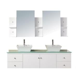 Design Element Portland 71.75 in. W x 22 in. D x 22 in. H Vanity in White with Tempered Glass Vanity Top and Mirror in Aqua Green DEC071B W