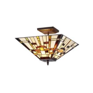 Chloe Lighting Farley 2 Light Tiffany Style Mission Semi Flush Ceiling Fixture with 14 in. Shade CH33290MS14 UF2