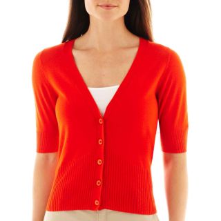 Worthington Elbow Sleeve Cardigan Sweater, Orange, Womens