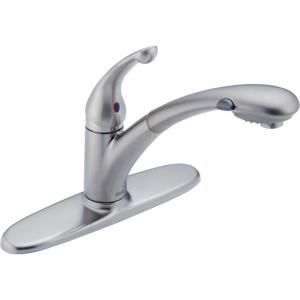 Delta Signature Single Handle Pull Out Sprayer Kitchen Faucet in Arctic Stainless with Water Efficient 470 ARWE DST