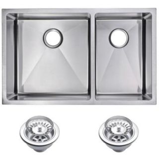 Water Creation Undermount Small Radius Stainless Steel 32x20x10 0 Hole Double Bowl Kitchen Sink with Strainer in Satin Finish SSS UD 3220A