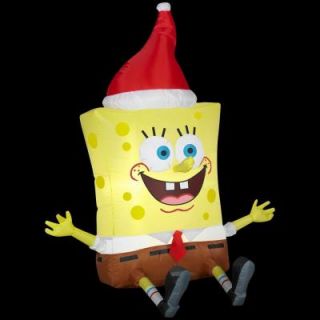 3.5 ft. Airblown LED Lighted SpongeBob with Santa Hat 87648