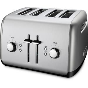 KitchenAid 4 Slice Toaster with Illuminated Buttons in Contour Silver KMT4115CU