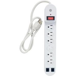 GE 6 Outlet Surge Protector with Phone Protection  White 14746