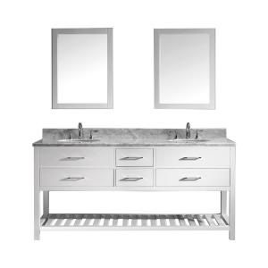 Virtu USA Caroline Estate 72 in. Double Vanity in White with Marble Vanity Top in Italian Carrara White and Mirror MD 2272 WMRO WH