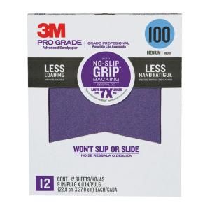 3M 9 in. x 11 in. Pro Grade 100 Grit Medium No Slip Grip Advanced Sandpaper (12 pack) 27100CP P G