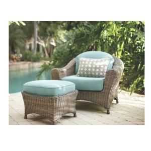 Martha Stewart Living Lake Adela Weathered Gray Patio Lounge Chair and Ottoman Set with Surf Cushions 0482000390