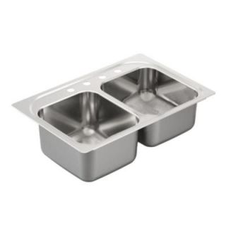 MOEN 2000 Series Drop in Stainless Steel 32x22x9 4 Hole Double Bowl Kitchen Sink G202334
