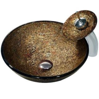 Vigo Textured Copper Vessel Sink and Waterfall Faucet in Chrome VGT018CHRND