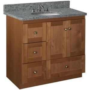 Simplicity by Strasser Shaker 36 in. W x 21 in D x 34 1/2in H Vanity Cabinet Only with Left Drawers in Medium Alder 01.318.2