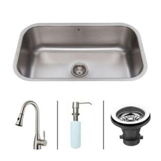 Vigo All in One Undermount Stainless Steel 30x9x18 0 Hole Single Bowl Kitchen Sink and Stainless Steel Faucet Set VG15044