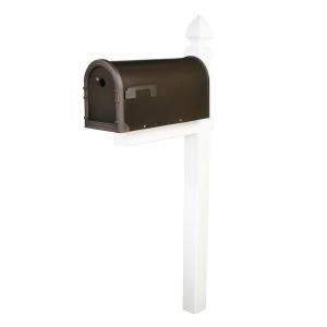 Gibraltar Mailboxes Durant Large Venetian Bronze Decorative Steel Mailbox and White Deluxe Plastic Post with Cross Arm Combo HCDM16PP5