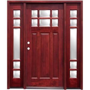 Pacific Entries Craftsman 6 Lite Stained Mahogany Wood Entry Door with 12 in. Sidelites M36MR412