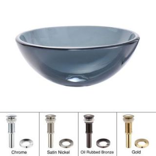 KRAUS Vessel Sink in Clear Glass Black with Pop up Drain and Mounting Ring in Chrome GV 104 14 CH