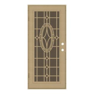 Unique Home Designs Modern Cross 30 in. x 80 in. Desert Sand Left Hand Recessed Mount Aluminum Security Door with Brown Perforated Screen 1S2506CN2DSP4A