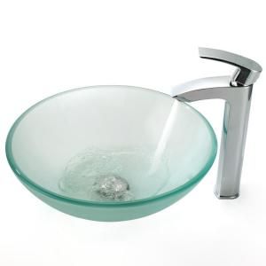 KRAUS Vessel Sink in Frosted Glass with Visio Faucet in Chrome C GV 101FR 12mm 1810CH