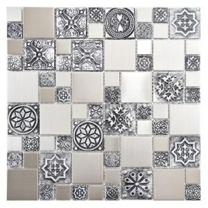 Merola Tile Meta Versailles 11 3/4 in. x 11 3/4 in. x 8 mm Stainless Steel Over Porcelain Mosaic Wall Tile MDXMVSST