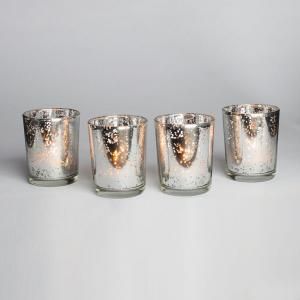 Home Accents Holiday Silvered Glass Tealight Candle Set (4 Set) 40870HD