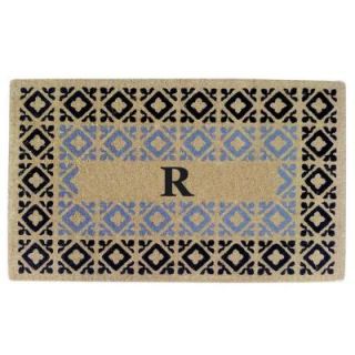 Creative Accents Crispin Blue and Black 22 in. x 36 in. HeavyDuty Coir Monogrammed R Door Mat 02403R