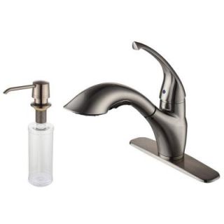 KRAUS Single Lever Low Arc Pull Out Kitchen Faucet and Dispenser in Satin Nickel KPF 2210 KSD 30SN