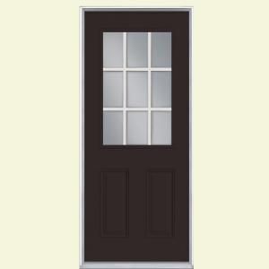 Masonite 9 Lite Painted Smooth Fiberglass Entry Door with No Brickmold 50221