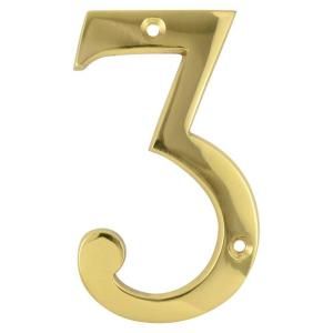 Copper Mountain Hardware 4 in. Polished Brass House Number 3 HWM0494US3