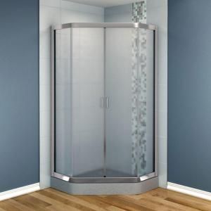 MAAX Intuition 36 in. x 36 in. x 70 in. Neo Angle Frameless Corner Shower Door with Mistelite Glass in Nickel Finish 137240 981 105 000