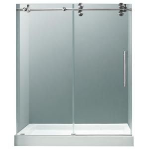 Vigo 60 in. x 80 in. Frameless Bypass Shower Door in Chrome with Clear Glass and White Base with Center Drain VG6041CHCL60WL