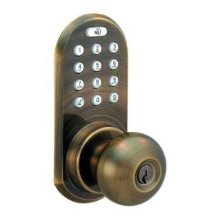 Morning Industry Antique Brass Touch Pad and Remote Electronic Entry Knob QKK 01AQ