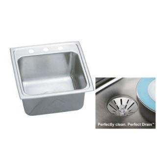 Elkay Gourmet Undermount Stainless Steel 19 1/2x19x8 1/8 3 Hole Single Bowl Kitchen Sink with Perfect Drain DLR191910PD3