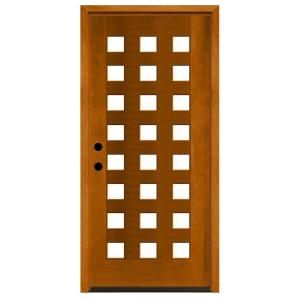 Steves & Sons Modern 24 Lite Obscure Stained Mahogany Wood Right Hand Entry Door with 4 in. Wall M6424 AW 4RH