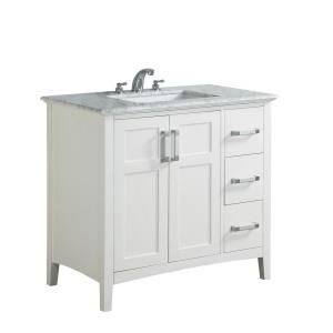 Simpli Home Winston 36 in. Vanity in White with Marble Vanity Top in White and Undermount Rectangle Sink NL WINSTON WH 36 2A