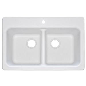 FrankeUSA Dual Mount Composite Granite 33x22x8 1 Hole Double Bowl Kitchen Sink in White FPW3322 1