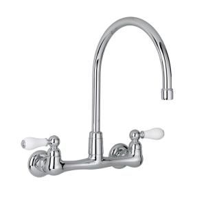 American Standard Heritage 2 Handle Wall Mount Kitchen Faucet in Polished Chrome with Gooseneck Spout 7293.252.002