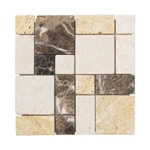 Jeffrey Court Creama Emperador 12 in. x 12 in. x 8 mm Marble Mosaic Floor/Wall Tile 99058