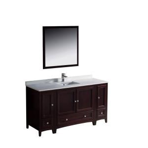 Fresca Oxford 60 in. Vanity in Mahogany with Ceramic Vanity Top in White and Mirror FVN20 123612MH
