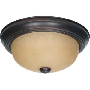 Glomar 2 Light 11 in. Mahogany Bronze Flush Mount with Champagne Linen Washed Glass Shade HD 1255