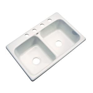 Thermocast Newport Drop in Acrylic 33x22x9 in. 4 Hole Double Bowl Kitchen Sink in Biscuit 40403