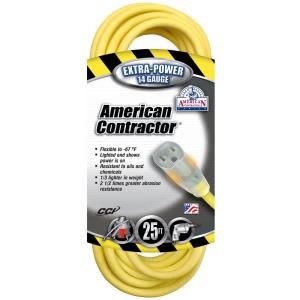 American Contractor 25 ft. 14/3 SJEOW Outdoor Extension Cord with Lighted End 014970002