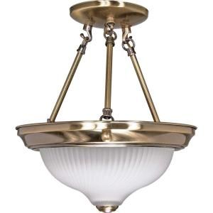 Glomar 2 Light Antique Brass Semi Flush Mount with Frosted Swirl Glass HD 240
