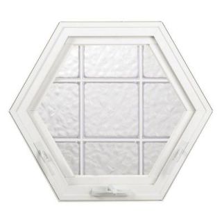 Hy Lite 27.75 in. x 24 in. Wave Pattern 8 in. Acrylic Block White, Vinyl Fin Hexagon Awning Window with White, Silicone & Screen 8LHH24WHLH1W