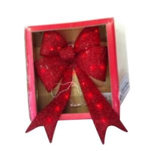 Home Accents Holiday 24 in. Red Battery Operated Tinsel Lighted Bow TY290 1114