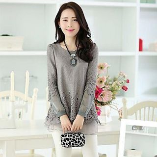 Womens Lovely Round Collar Splicing Lace T shirt