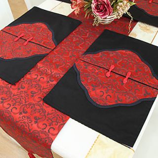 Set of 4 Chinese Style Red Polyester Placemats